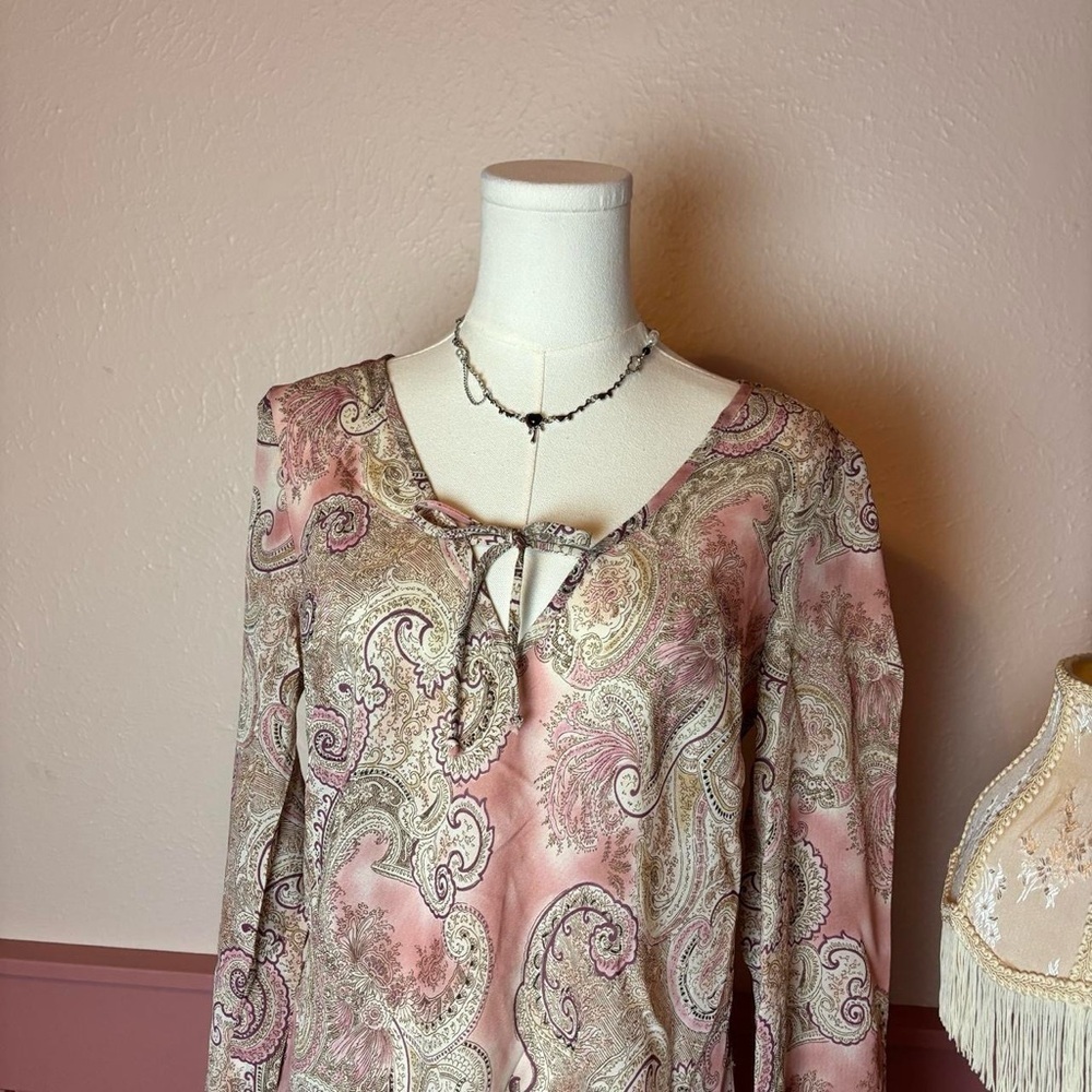 vtg y2k cottage fairy paisley blouse heartsoul sz large pink cream - Picture 2 of 9
